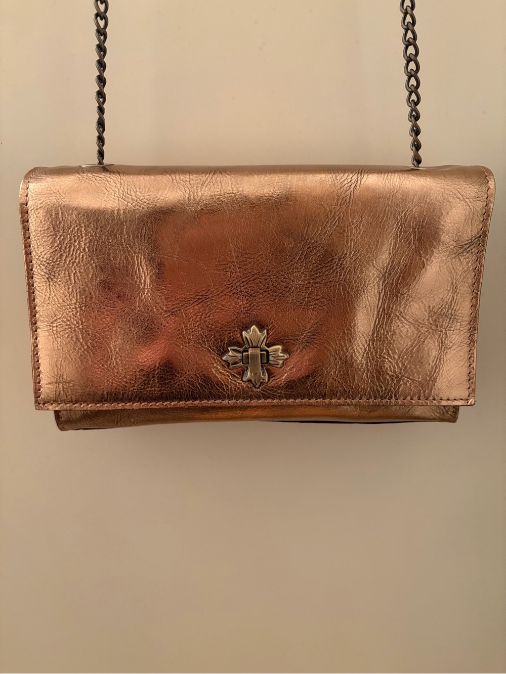 Patricia Nash Antique Bronze Chain-Accent Leather Crossbody